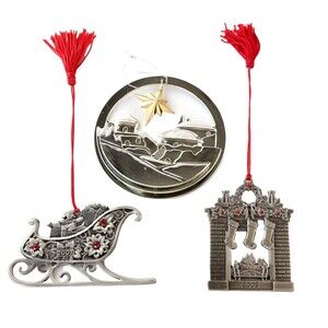 LOT3 AVON 2009 Fireplace, 2007 Sleigh Pewter, Bethlehem Christmas Ornament